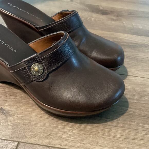 Tommy Hilfiger Brown Leather Clog Mules Size 7 - Picture 4 of 10